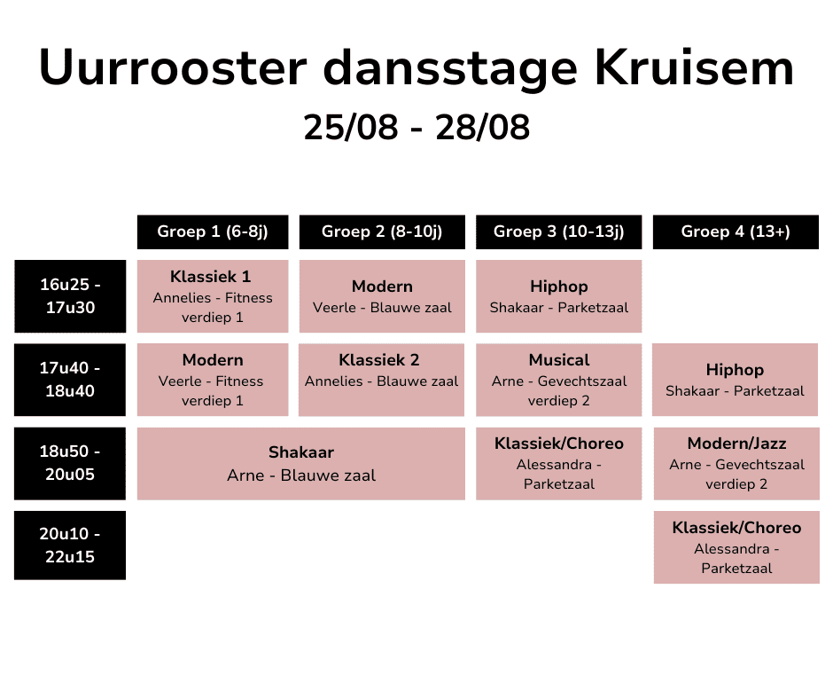 uurrooster dansstage kruisem 2508 2808